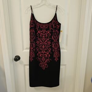 Maggy London Women's Black Dress with Red Embroidery & Beaded Straps Size 6 NWT